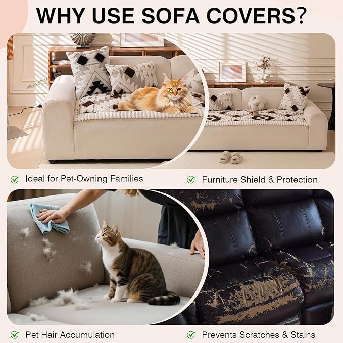 STACYPIK Thickened Non Slip Geometric Coffee Sofa Cover, Arm Headrest Cover Washable, Plush Warm Dogs Couch Slipcovers Protector, Boho Pet Friendly Love Seats Cover Multi-Use Bed Mat-27.6X27.6IN - Image 6