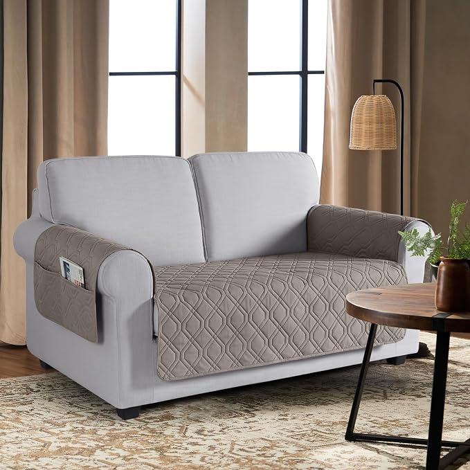 VANSOFY Waterproof Loveseat Couch Cover for Pets, Khaki, 54" | Non-Slip, Washable, Utility Pockets, Pet Friendly, Furniture Protector Slipcover for 2 Cushion Plus Couch - Image 2