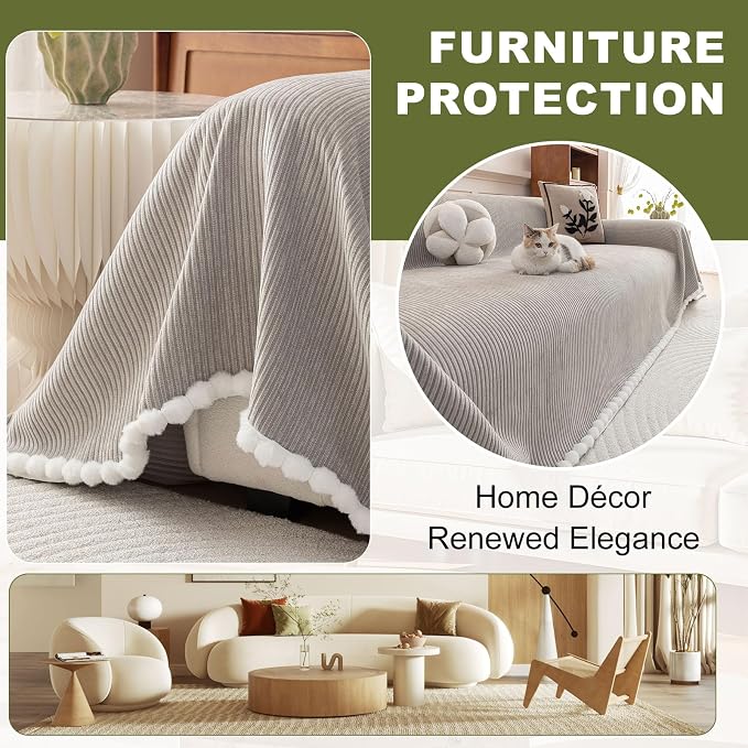 ROOMLIFE Boho Couch Covers for Sofa Washable for 3 Cushion Couch, Chenille | Furniture Protector Sofa Couch Cover for Dogs, Soft Breathable Sofa Slipcover, Couch Throw Blankets with Tassels 71''X134'' - Image 4
