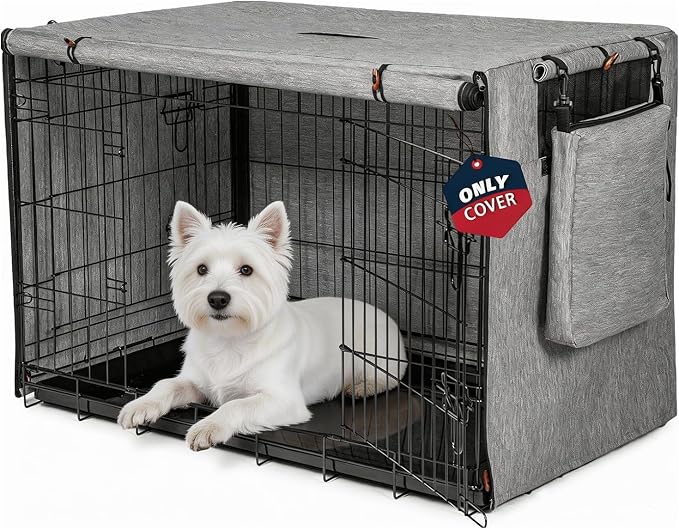 Dog Crate Cover for Anxiety,Water-Resistant & Windproof & Sun Resistant 600D Oxford Kennel Cover with Storage Bag,Calming Indoor Outdoor Pet Crate Cover for 24 Inch Wire Crates,Machine Washable,Gray by VERABE