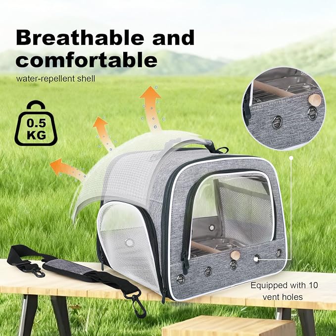 halinfer Bird Carry Carrier to Transport Large Size Parrot, Portable Bag with Metal Tray and Grid for Medium and Large Birds Like African Grey, Long Tail Cockatiel and Parrot - Image 4