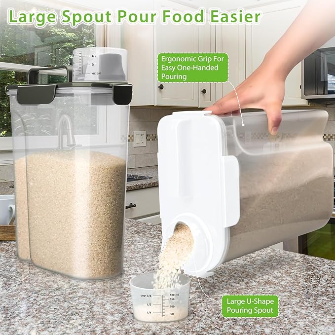 Viretec Rice Storage Container, 5 to 10lb Dry Food Airtight Dispenser, Pet Dog Cat Food Canister, BPA Free Clear Plastic Kitchen and Pantry Organization Bin for Oatmeal, Grain, Cereal, Pasta, Flour - Image 3