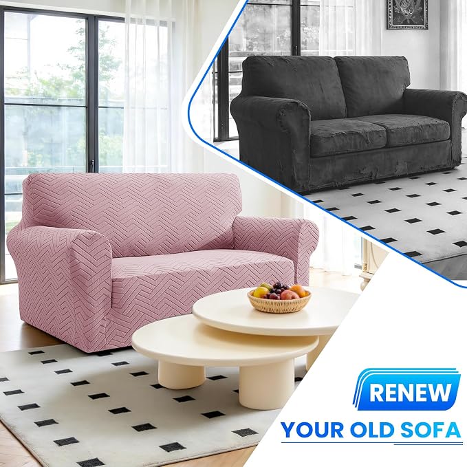 Stretch Sofa Cover Non-Slip Washable Furniture Protector | Stretch, 71"-91".Soft, Non Skid Foam, Elastic Bottom, Machine Washable, for Kids & Pets, Couch & Sofa, Pink - Image 7