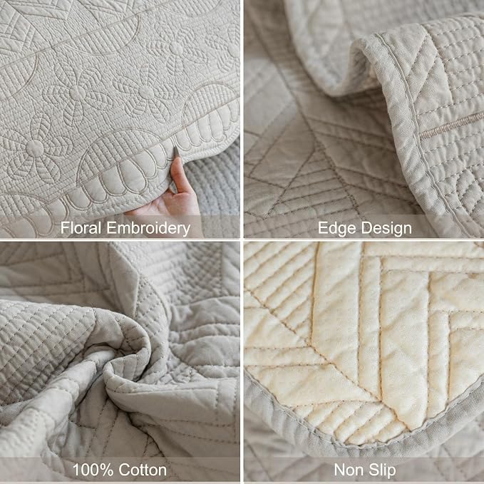 Cotton Quilted Pet Couch Covers for Sofa Farmhouse Rustic Floral Embroidery Sectional Couch Cover Soft Anti-Slip Sofa Slipcover Furniture Protector for Kids, Dogs, Pets (Khaki,43"x94") - Image 7