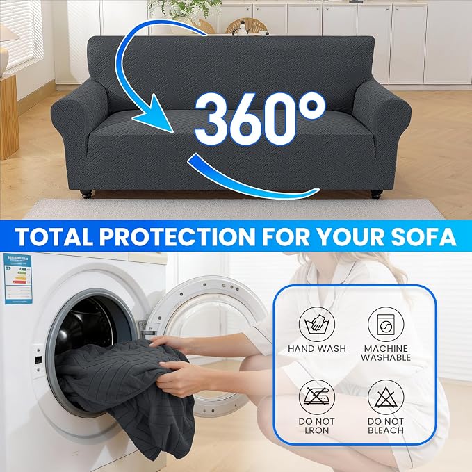 Stretch Sofa Cover Non-Slip Washable Furniture Protector | Stretch, 91"-110".Soft, Non Skid Foam, Elastic Bottom, Machine Washable, for Kids & Pets, Couch & Sofa, Dark Gray - Image 8