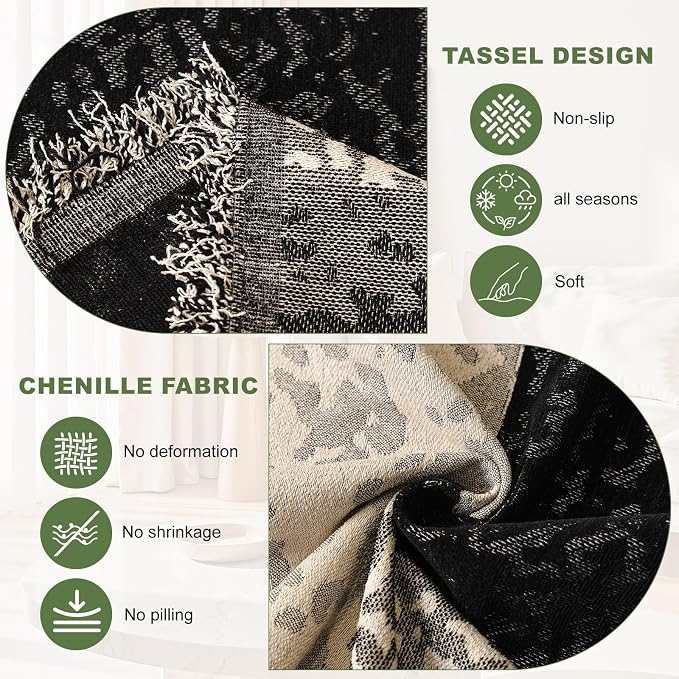 ROOMLIFE Boho Couch Covers for Sofa Washable for 3 Cushion Couch, Chenille | Furniture Protector Sofa Couch Cover for Dogs, Soft Breathable Sofa Slipcover, Couch Throw Blankets with Tassels 71''X134'' - Image 3