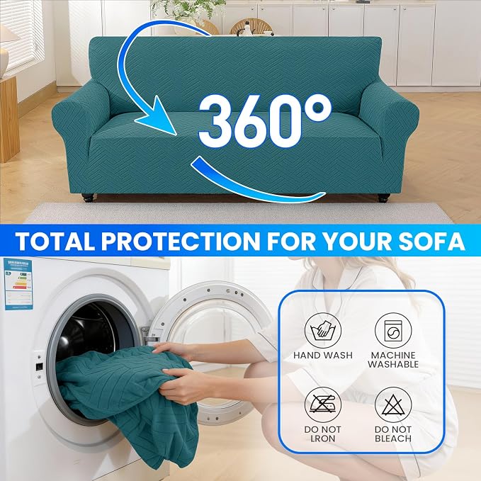 Stretch Sofa Cover Non-Slip Washable Furniture Protector | Stretch, 55"-69".Soft, Non Skid Foam, Elastic Bottom, Machine Washable, for Kids & Pets, Couch & Sofa, Dark Green - Image 8