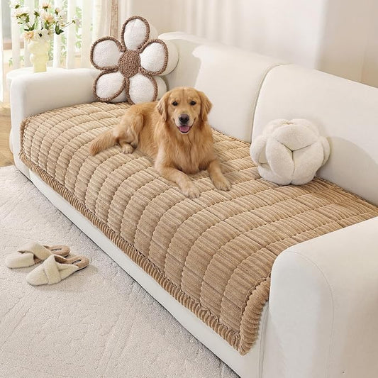 OstepDecor Couch Cover for Dogs, Washable Non Slip Sofa Cover for Pets, Soft Couch Covers for Sofa, Loveseat and Sectional, Furniture Protector Against Pet Hair & Scratches (35.4" x 82.7", Khaki) by OstepDecor