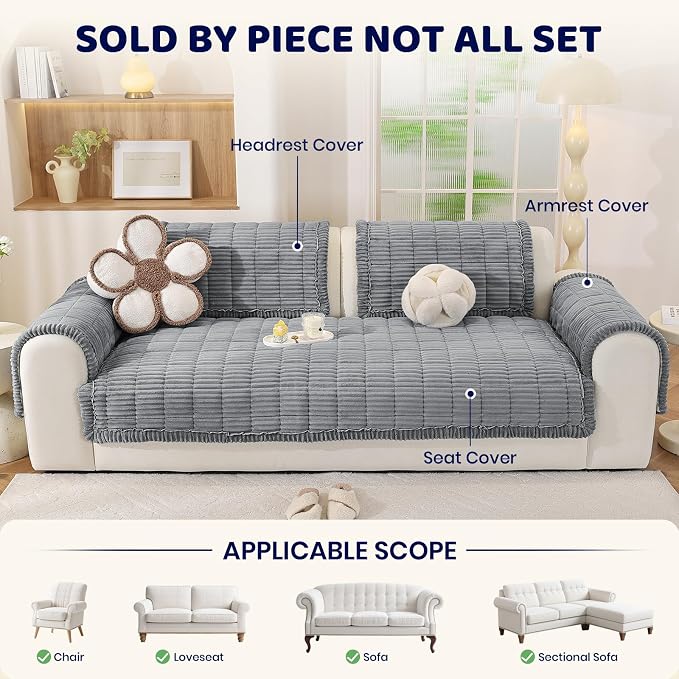 Royhom Couch Cover for Dogs Washable，Non Slip Sofa Protector for Pets | Durable & Easy Care, Soft Furniture Cover for Leather & Fabric Couches Against Claws, Spills & Fur, 35.4x35.4 Inch, Blue-grey - Image 2