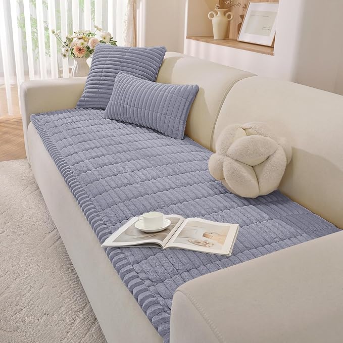 Fuzzy Couch Arm Covers for Dogs Washable, Thick Couch Covers for 3 Cushion Sofa Pet Friendly, Non Slip Plush Dog Couch Cover for for Sectional, Loveseat (Light Gray, 17.6" x 17.6") - Image 2