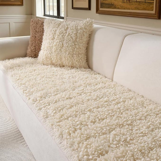 OHSIO Couch Cover for Pets, Washable Non-Slip Sofa Cover Pet Friendly, Soft Fuzzy Teddy Fleece Sofa Slipcover for 2 Cushion Sofa Furniture Protector (Ivory, 27.6" x 59") by OHSIO