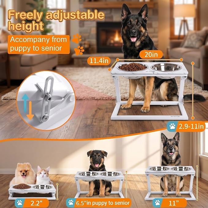 Elevated Dog Bowl, Adjustable Height and Tilt Angle Dog Bowl Stand | Precisely Adjust Height And Tilt Angle, Easy To Clean, Equipped With 2 Stainless Steel Food Bowls, Sturdy And Durable. - Image 3