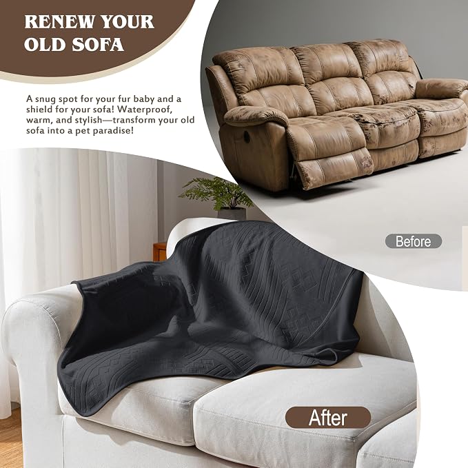 Waterproof Recliner Chair Cover - Washable Double-Sided Velvet and Pattern Reversible Cover for Couch, Bed, Car and Sofa Protection for Dogs, 30x40in/Black - Image 3