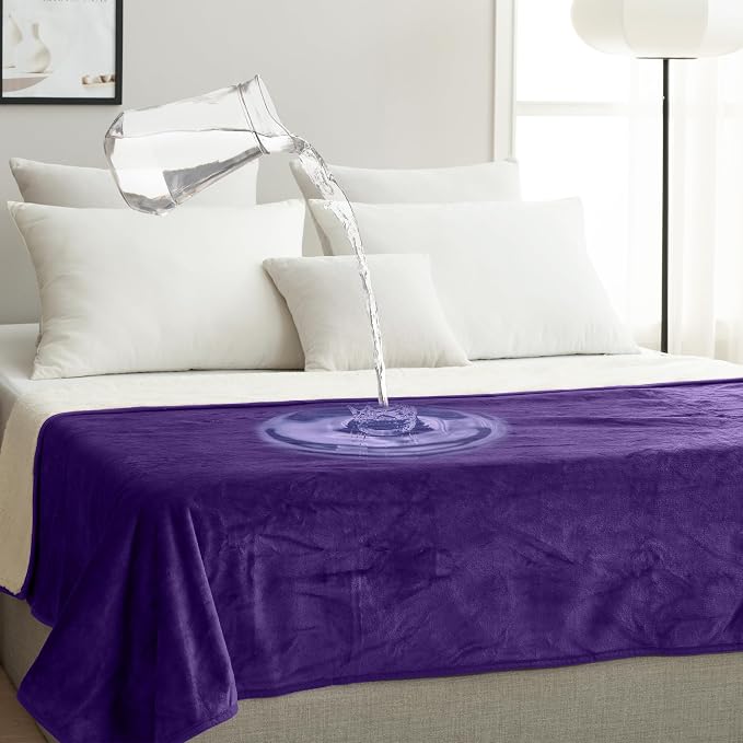 Waterproof Blanket for Bed, Couch & Sofa, Reversible Sherpa & Flannel Throw Blanket, Leakproof Soft Washable Furniture Protector for Pets & Home (Purple, 40"x60") - Image 2