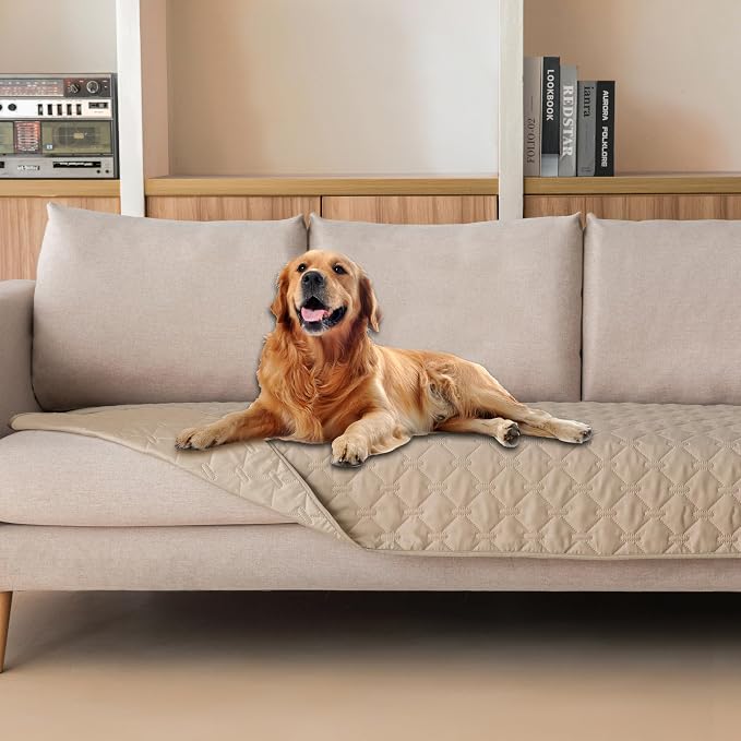 gogobunny 3X Stronger Waterproof Pet Blanket, Scratch Proof Furniture Protector for Dogs Cats, Reversible Cover 30x80 Inch, Dark Beige by gogobunny