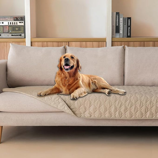 gogobunny 3X Stronger Waterproof Pet Blanket, Scratch Proof Furniture Protector for Dogs Cats, Reversible Cover 30x90 Inch, Dark Beige by gogobunny