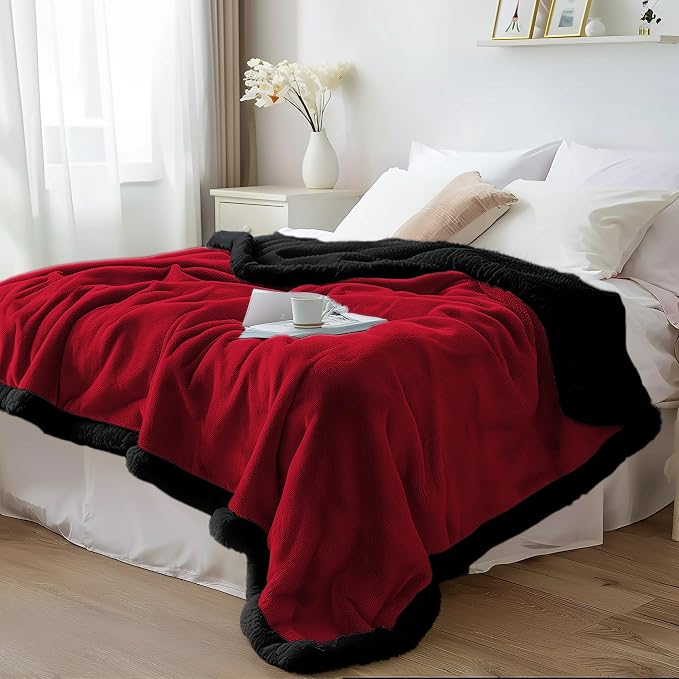 Waterproof Blanket Twin Size - Sherpa Fleece Reversible Throw, Soft Warm Leak-Proof Bed & Couch Protector for Kids, Pets & Everyday Spills (Velvet Red/Obsidian Black, 65x90 by BeddingAid
