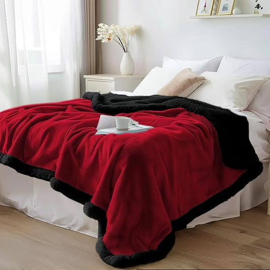 Waterproof Blanket Twin Size - Sherpa Fleece Reversible Throw, Soft Warm Leak-Proof Bed & Couch Protector for Kids, Pets & Everyday Spills (Velvet Red/Obsidian Black, 65x90 by BeddingAid