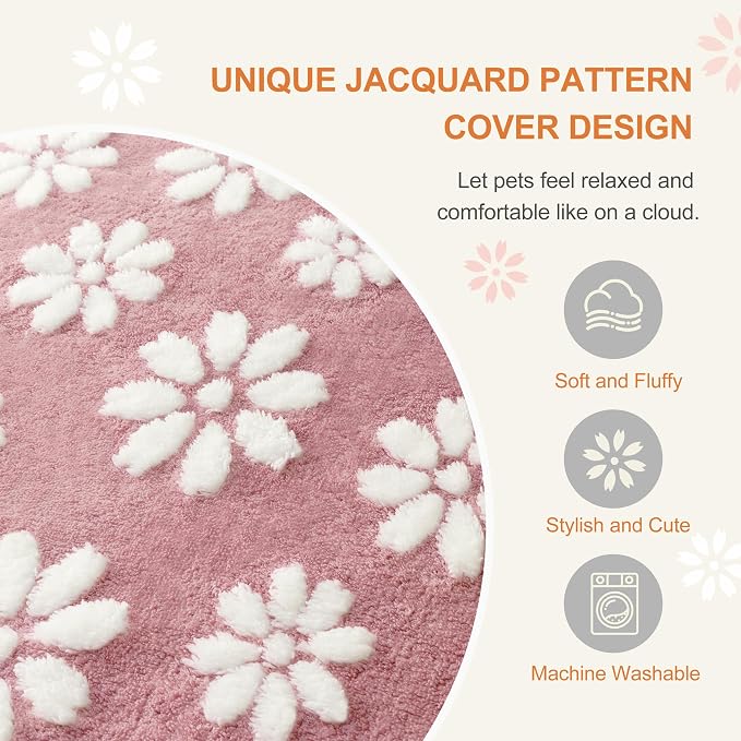 Cute Fluffy Dog Beds for Small Medium Dogs, 30"x 20", Pink Flower | Thick Dog Bed for Crate Kennel, Pet Bed with Removable Washable Cover, Anti-Slip Bottom - Image 5