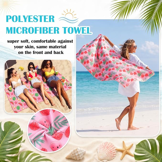 FuWeave 10 Pack Microfiber Beach Towel 28 x 55 Inch Oversized Large Thin Beach Towels for Pool Camping, Sand Free Lightweight Blanket for Women Adults Travel Swimming Sport (Watermelon) - Image 4