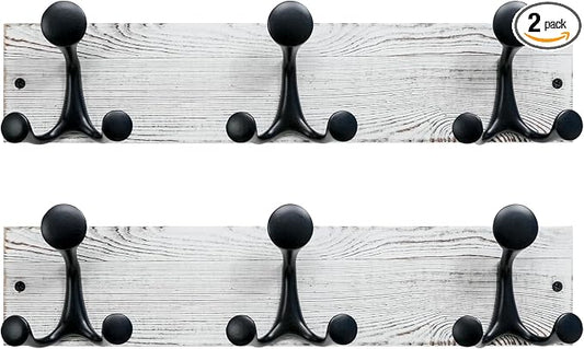 SKOLOO 17-Inch Wood Coat Rack Wall Mount with 3 Triple Hooks - Ideal for Family Entrances, Classrooms, and Pet Supplies Storage - Perfect Coat Hooks for Wall,Distressed White Wash, Pack of 2 by SKOLOO