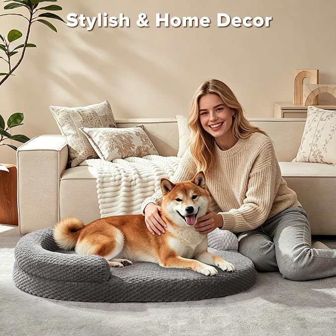 JOEJOY Orthopedic Dog Beds Large Sized Dog, Washable Waterproof Oval Large Dog Bed with Removable Cover, Big Egg-Crate Memory Foam Pet Bed with Bolster Sides & Non-Skid Bottom, Dark Grey, 36''x27'' - Image 8