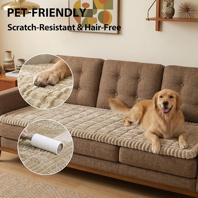 Fixwal Waterproof Flannel Dog Couch Cover, 27.6" x 70.9", Coffee | Integrated TPU Barrier, Non-Slip Backing, Machine Washable, Pet Friendly, Easy Clean Pet Hair, Soft Sofa Cushion Protector - Image 4