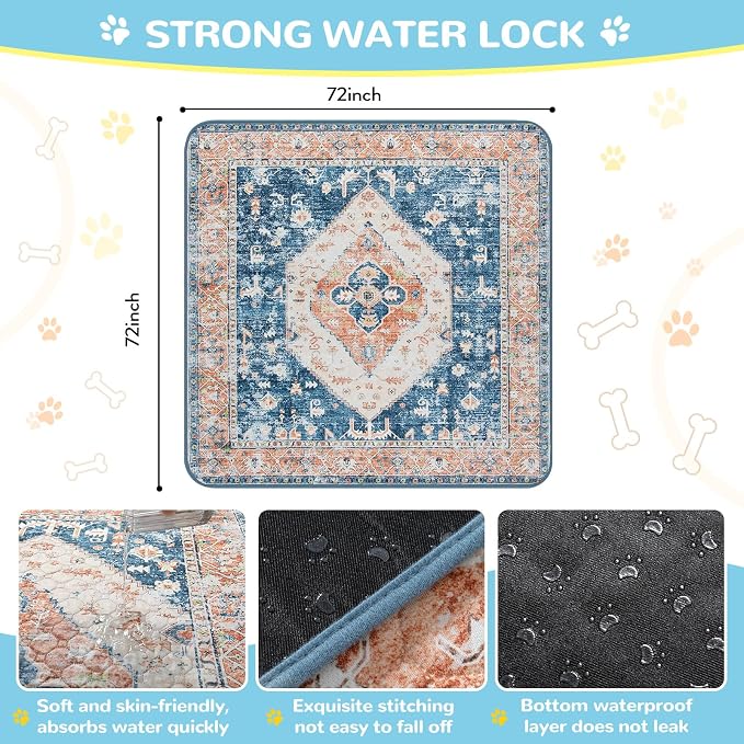Lahome Extra-Large Washable Dog Pee Pads (72"x72") - Super Absorbent & Waterproof - Leakproof Reusable Mat for Playpens, Beds & Whelping, Convenient Cleanup,Beige Blue - Image 8