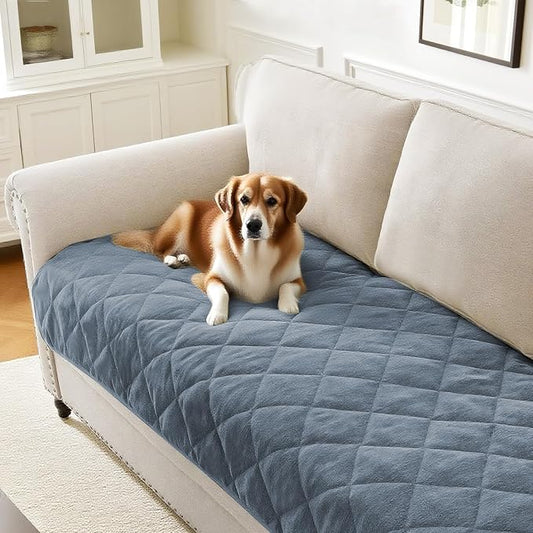 Couch Covers for Dogs Chenille Sofa Covers for 2 Cushion Washable Quilted Checkered Fuzzy Pet Couch Cover Soft Couch Protector Non-Slip Sofa Pads for Puppy Cat Kids(34.5" x 60", Stone Blue) by PrinceDeco