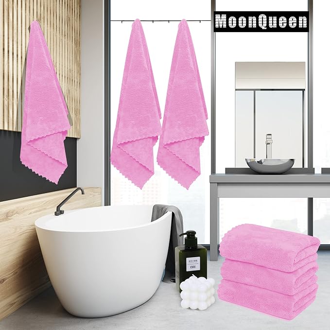 MOONQUEEN 6 Pack Premium Bath Towel Set - Quick Drying - Microfiber Coral Velvet Highly Absorbent Towels - Multipurpose Use as Bath Fitness, Bathroom, Shower, Sports, Yoga Towel (Frozen Berry) - Image 2
