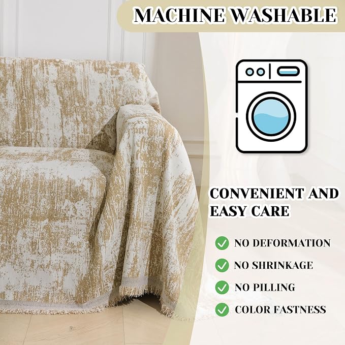 MEETSKY Small Couch Cover Oversized Recliner Covers Washable Armchair Sofa Cover for Dog, Chenille Khaki Abstract Geometric Jacquard Sofa Throw Cover Durable Modern Single Sofa Slipcovers, 71" X 91" - Image 7
