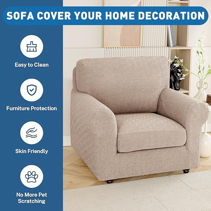 XINEAGE Couch Cushion Covers Seat Cushion Cover Thick Stretch Sofa Slipcovers 1 Piece Individual Couch Covers with Elastic Bottom(Single Seat Cushion/Backrest,Khaki) - Image 7