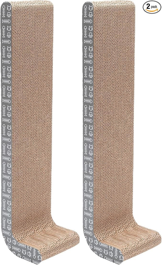 Furhaven 2-Pack Scratching Boards w/ Catnip & Wall-Mounting Hooks for Indoor Cats, Reversible - Wall-Mounted Corrugated Cat Scratchers - Gray/White Print, Standard/2-Pack by FurHaven