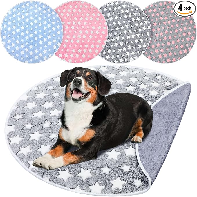 Hahafelt 4 Pcs Round Whelping Pee Pads Washable for Dogs Waterproof Pet Training Mats Reusable Puppy Whelping Pads Non Slip Cat Dog Bed Mat for Crate Kennel(Large Star,55 Inches) by Hahafelt