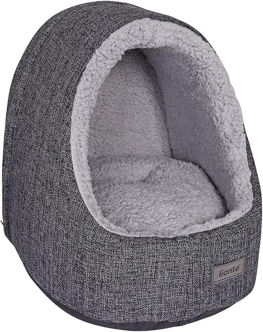 lionto cat cave with Cuddly Reversible Cushion, Washable pet Bed, Well Padded for Cats and Small Dogs, 15,7x13,8x15 in, Cozy cat Bed with Non-Slip nubs, Dark Grey Mottled by Unknown