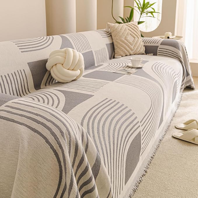 Couch Covers for Sofa & Cats - Modern Chenille Pet Blanket, Anti-Slip Heavy Duty Shield, Scratch-Resistant Washable Furniture Protector 71"x118",Grey - Image 2