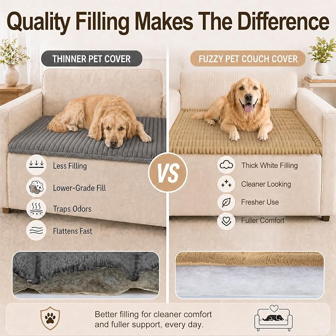 decorUhome Couch Cover for Dogs, Non Slip Fuzzy Thick Pet Sofa Protector | Pet Friendly, Machine Washable, Fits 4-Cushion Sofa, Protects Against Pet Hair, Scratches & Daily Messes, Camel, 27.6" x 88" - Image 6
