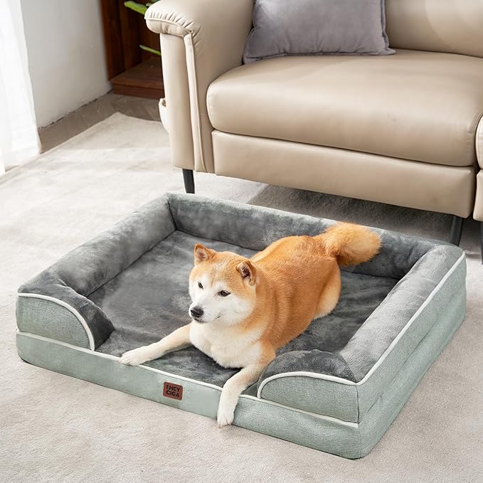 EHEYCIGA Orthopedic Dog Beds Large Sized Dog, Waterproof Washable Pet Bed | Non-Slip Bottom and Egg-Crate Memory Foam Dog Couch Bed with Washable Removable Cover, Greyish Green - Image 9