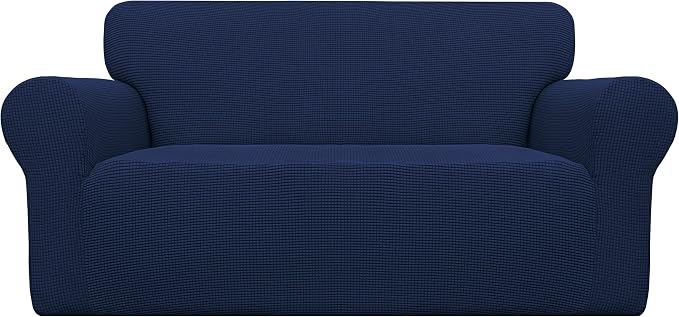 Easy-Going Stretch Oversized Loveseat Couch Covers Washable Navy | 1-Piece Large Loveseat Cover for 2 Cushion Couch Furniture Protector RV Sofa Slipcover Soft with Bottom for Kids Pets by Easy-Going
