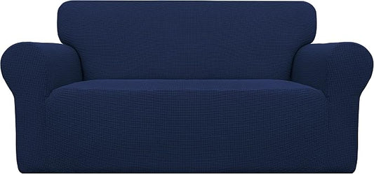Easy-Going Stretch Oversized Loveseat Couch Covers Washable Navy | 1-Piece Large Loveseat Cover for 2 Cushion Couch Furniture Protector RV Sofa Slipcover Soft with Bottom for Kids Pets by Easy-Going