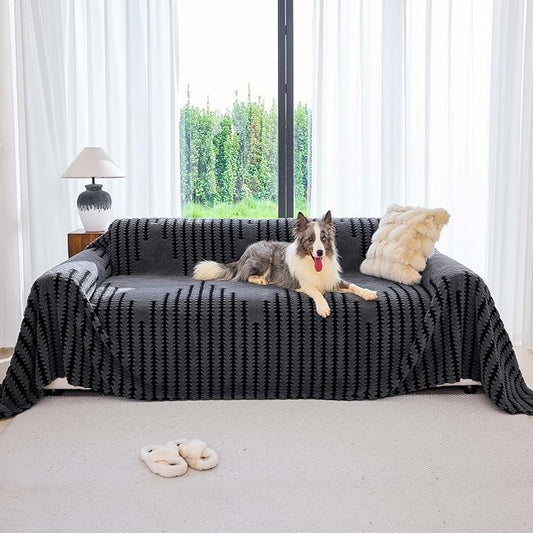 Non Slip Couch Covers for 3 Cushion Couch Sofa, Pet Friendly Sofa Covers Washable, Heavy Duty Scratch Resistant Furniture Cover for Dogs Fits 3 Seat, 91" x 134", Gray by YAJUEHOMETEXTILES