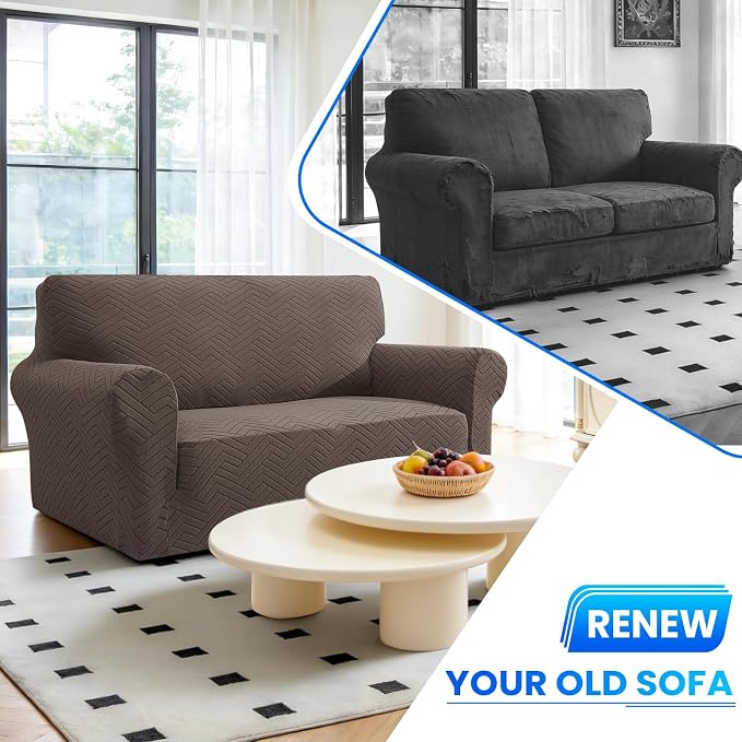Stretch Sofa Cover Non-Slip Washable Furniture Protector | Stretch, 31"-46".Soft, Non Skid Foam, Elastic Bottom, Machine Washable, for Kids & Pets, Couch & Sofa, Light Coffee - Image 7