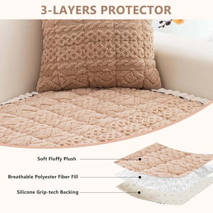 DREAMINGO Couch Cover for Dogs Washable - Fuzzy Sofa Covers Pet Friendly 27.6"x82.7", Soft Non Slip Pet Couch Cushion Protector Dog Bed Mat in Khaki - Image 2