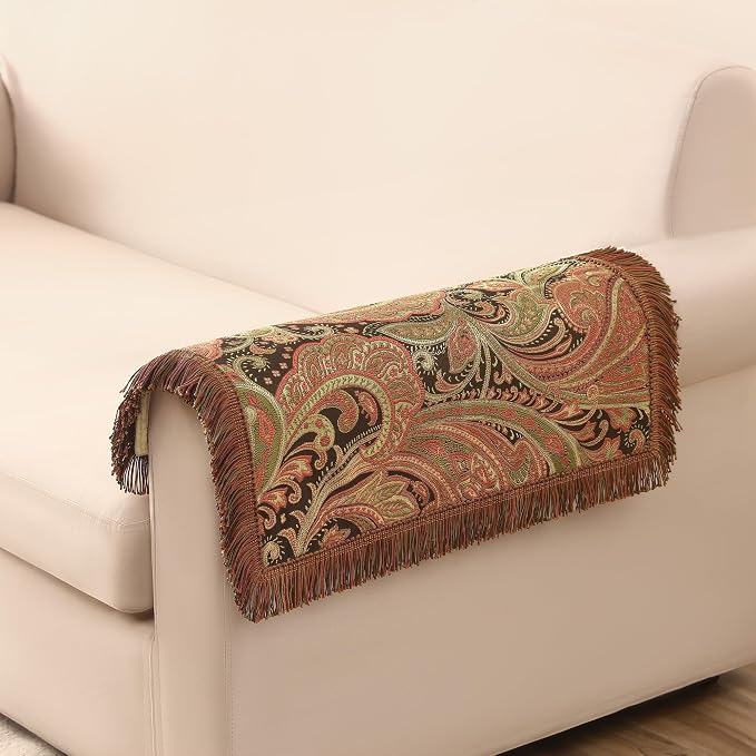 Loom and Mill Luxury Jacquard Sofa Arm Covers 2 PCS, Multi Color, 20x24in | Classic Paisley Couch Armrest Cover with Tassels, Non-Slip Furniture Protector for Chair Sofa Recliners Couch Dogs Pets - Image 6