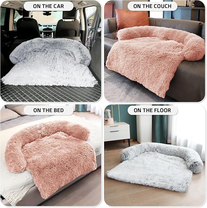GGIB Calming Dog Bed Fluffy Plush Dog Mat for Furniture Protector with Removable Washable Cover for Large Medium Small Dogs and Cats (Large, Pink) - Image 6