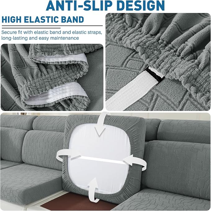 MAXIJIN Waterproof Couch Cushion Covers Individual Sofa Seat Cushion Cover Stretch Sectional Sofa Slipcovers with Elastic Bottom for Dogs Pets (3 Pieces for Seat or Backrest, Light Gray) - Image 4