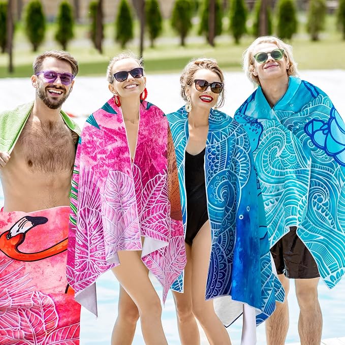 EBOOT 10 Pack Oversized Beach Towel Set Extra Large Pool Towels Microfiber Quick Dry Swim Blanket for Adult Women Men Face Hand Body Bath Travel Pool(Elegant Color,28 x 59 Inch,Summer) - Image 6