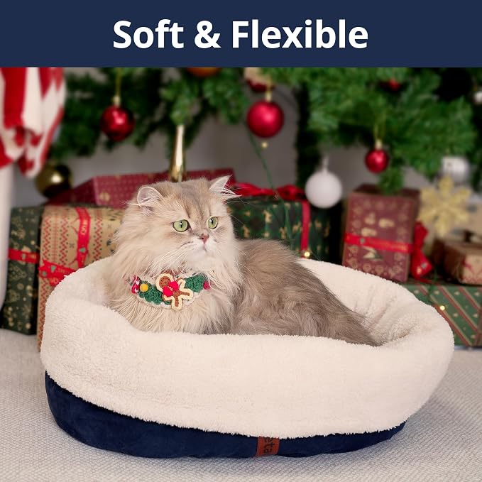 Self Warming Cat Bed, 17.7" x 13.7" Anti-Slip Soft Round Thermal Pet Cushion Bed for Kittens, Cats, Puppies and Small Dogs, Blue - Image 3