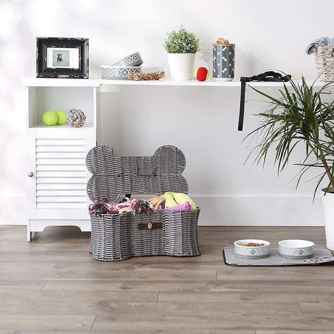 Bone Dry Pet Storage Collection Toy Basket, Small, 17.5x11x7.5", Gray Plastic Wicker - Image 4