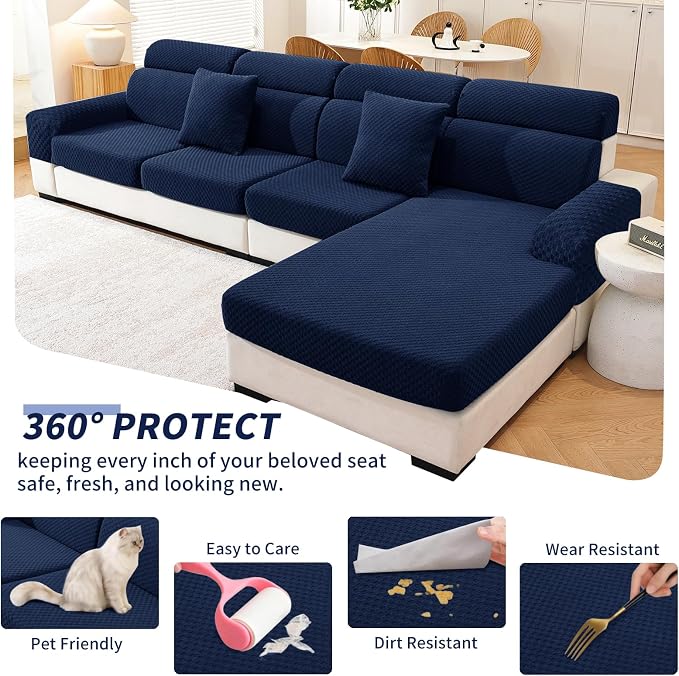YEMYHOM Couch Cushion Covers for Sofa, Stretch Sectional Back Cushion Covers Washable Thick Furniture Protector Sofa Slipcovers for Pets (1PC Back Couch Cover, Navy) - Image 6